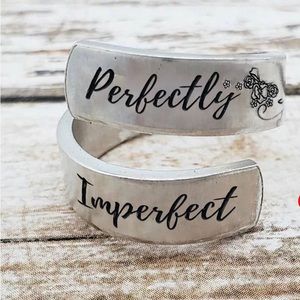 Perfectly Imperfect Positive Affirmation Engraved Adjustable Ring Stainless